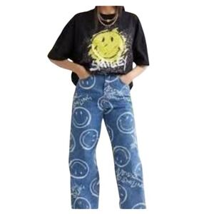 Smiley and‎ H&M baggy wide leg Jeans with Smiley Face
